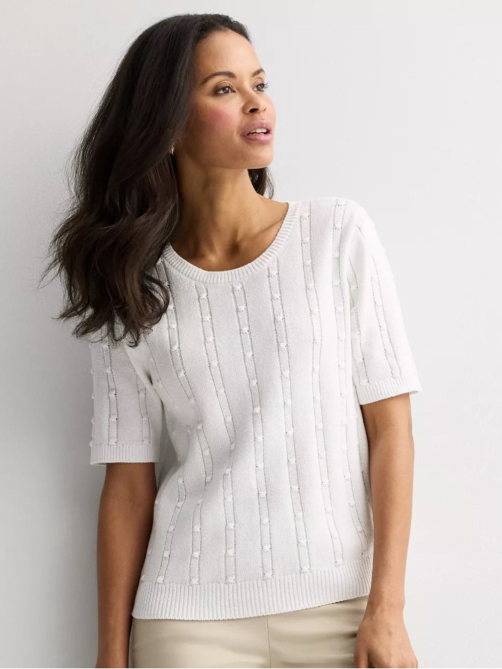 Bobble knit short-sleeve sweater